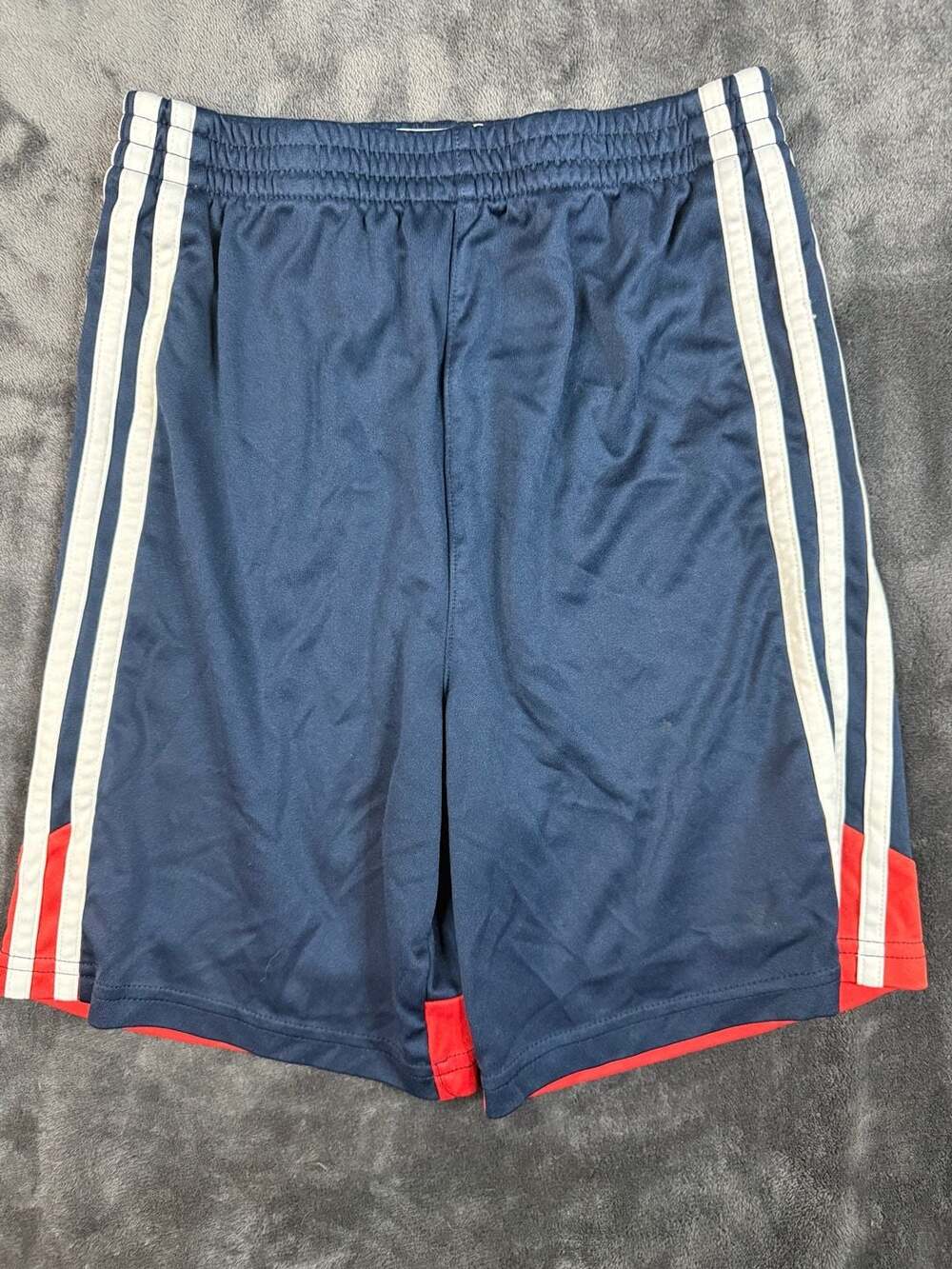 Kids Adidas Athletic Shorts Size 7 Navy Blue Red White Striped Basketball#128
